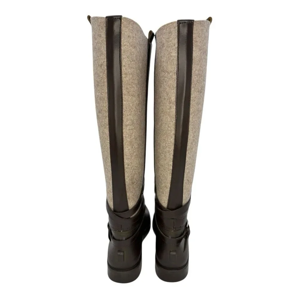 Salvatore Ferragamo Cordelia Felt Brown/Ivory Riding/RainBoots Rubber Size 10US